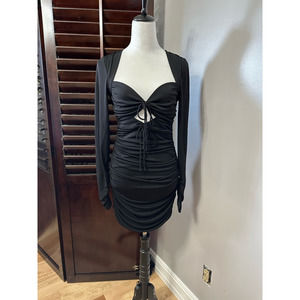 Cinq A Sept Womens Bodycon Dress Black Ruched Knee Length Long Sleeve 8 New